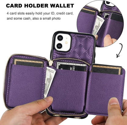 Bocasal Crossbody Wallet Case for iPhone 11, RFID Blocking PU Leather Zipper Handbag Purse Flip Cover, Kickstand Folio Case with Card Slots Holder Wrist Strap Lanyard 6.1 Inch (Dark Purple)