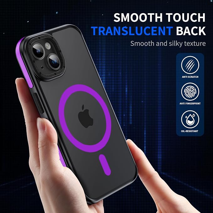 3 in 1 for iPhone 15 Plus Case with MagSafe, Screen Protector*1 Shockproof Guard Corners,Military-Grade Protection for iPhone 15 Plus Phone Case 6.7 inch Purple Bumper