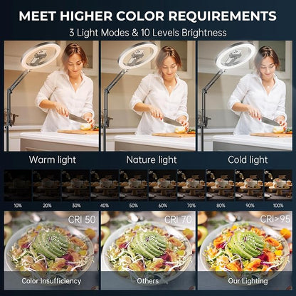 12" Ring Light with Stand Tripod for iPhone, Overhead Phone Camera Mount, Adjustable 72" Height Tripod Holder Floor, Phone Stand for Video Recording Filming Streaming Cooking TikTok YouTube, CRI >95
