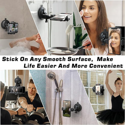 Shower Mirror Phone Holder, Suction Cup Mirror Phone Mount for Shower Bathroom Glass Kitchen Tile, TikTok YouTube Instagram Make Up Vlog Video Content Creator Essentials