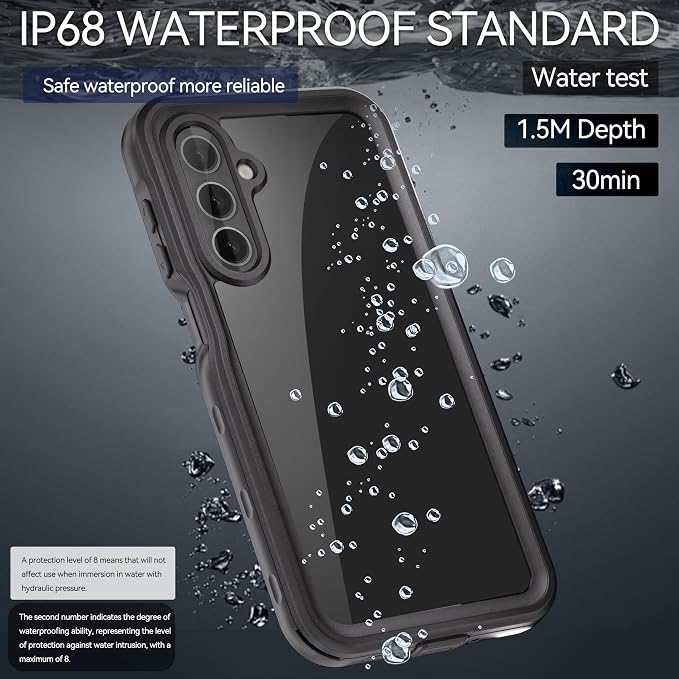 Omio for Galaxy A16 5G Waterproof Case, Full Body IP68 Underwater Clear Protective Case Built-in Screen Protector Heavy Duty Shockproof Case for Men Women, Black