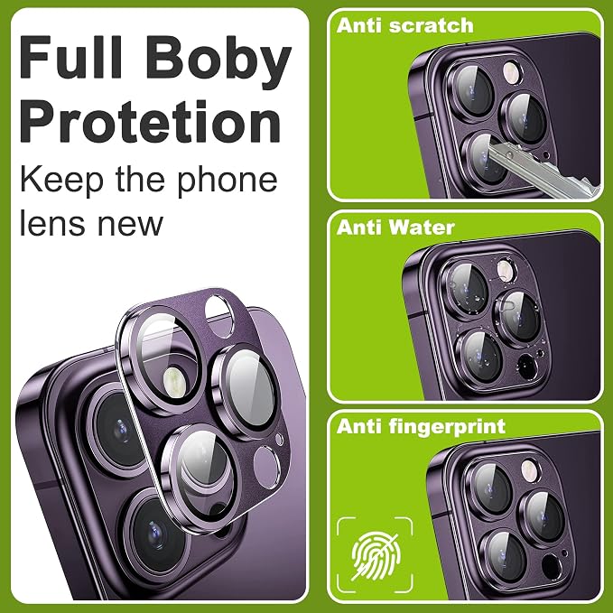 2-Pack Shatterproof Camera Lens Protector for iPhone 14 Pro/14 Pro Max |AR Tempered Glass Strong Adsorption Metal Camera Cover Screen(Dark purple)