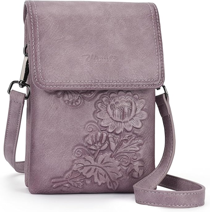 Small Crossbody Bags for Women Trendy Vegan Leather Cell Phone Bag Embossed Flower Design Wallet Purses with Strap