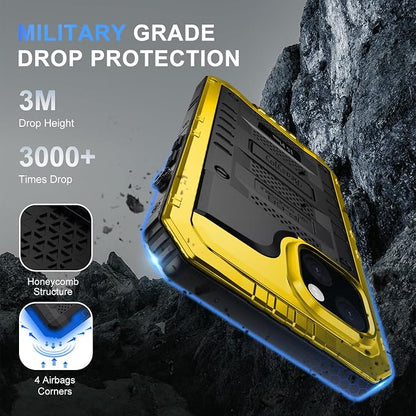 Beasyjoy for iPhone 15 Plus Case Waterproof, Metal Heavy Duty Full Body Protective Case with Built in Screen Protector, Military Grade Shockproof Defender Case for iPhone 15 Plus 6.7", Yellow