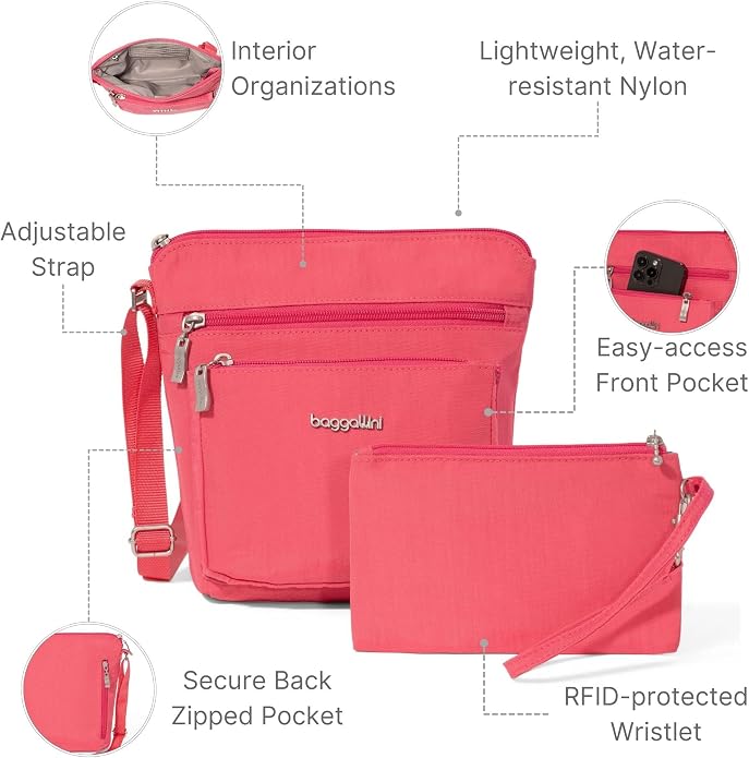 Baggallini Pocket Crossbody Bags for Women 8x8 Small Lightweight Durable Water-resistant Travel Purse W/Rfid