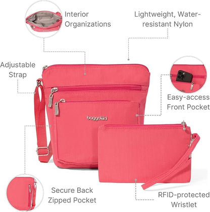 Baggallini Pocket Crossbody Bags for Women 8x8 Small Lightweight Durable Water-resistant Travel Purse W/Rfid