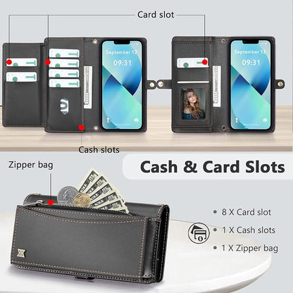 Wallet Case for iPhone 13 with Card Holder/Crossbody Wallet/Strap| RFID Blocking | Magnetic | Kickstand | Detachable | PU Leather Phone Case for iPhone 13,6.1 in,Black