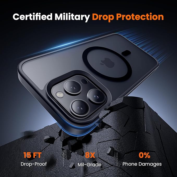 3 in 1 for iPhone 15 Pro Case with MagSafe, Screen Protector*1 Camera Lens Protector*1,Skin Feeling Back Cover Military-Grade Protection for iPhone 15 Pro Phone Case 6.1 inch Matte Black