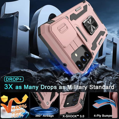 DEERLAMN Case for Samsung Galaxy A15 5G with Slide Camera Cover+Screen Protector (1 Pack), Rotated Ring Kickstand Military Grade Shockproof Protective Cover-Rose Gold