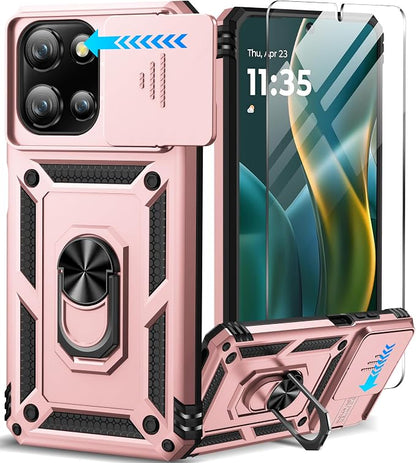 Taisairu for Motorola Moto G 2025/G 2026/G Play 2026 Case with Screen Protector & Slide Camera Lens Cover, Built-in Ring Stand Case for Moto G 2026/G 2025/G Play 2026 (Rose Gold)