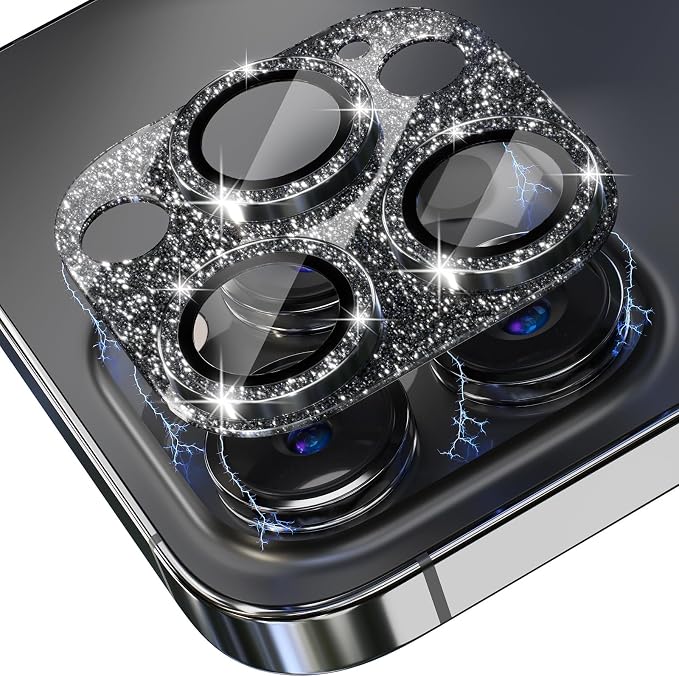 Choiche for iPhone 14 Pro/iPhone 14 Pro Max Camera Lens Protector, Bling Camera Cover with 9H Tempered Glass Lens Screen Protector Metal Ring Decoration Accessories (Glitter-Black)