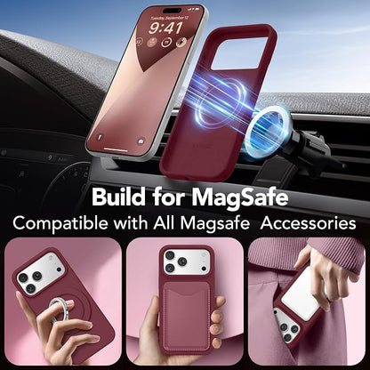 GONEZ Magnetic for iPhone 17 Pro Case, Compatible with MagSafe, [Screen Protector + Camera Lens Protector], Liquid Silicone Anti-Scratch Shockproof Protective Phone Case 6.3 inch, Maroon