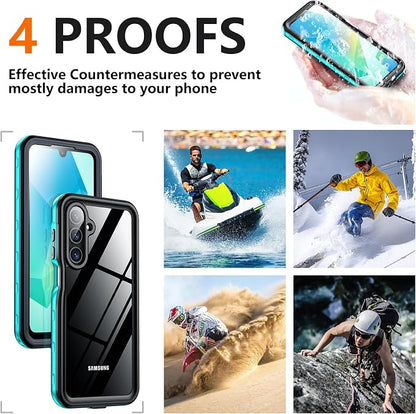 SPIDERCASE for Samsung Galaxy A16 5G Case Waterproof,Built-in Screen & Camera Lens Protector [IP68 Underwater][12FT Military Shockproof] Full Body Protection Cell Phone Sleeves,Teal/Clear