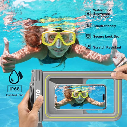 JOTO [IP68 Floatable Large Floating Waterproof Phone Pouch Up to 10", Underwater Phone Case Cellphone Dry Bag for iPhone 17 16 15 14 13 12 11 Pro Max Xs Max XR X 8 7 Plus SE/Galaxy S24 S23 S22 -Grey