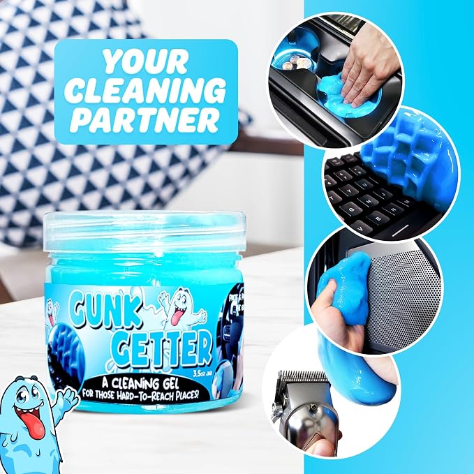 Gunk Getter, Cleaning Gel for Those Hard to Reach Places, Automotive Cup Holder Electronic Keyboard Office, Slime Gel Cleaner Dust Crumb Removal (Jar, Blue, 3.5oz)