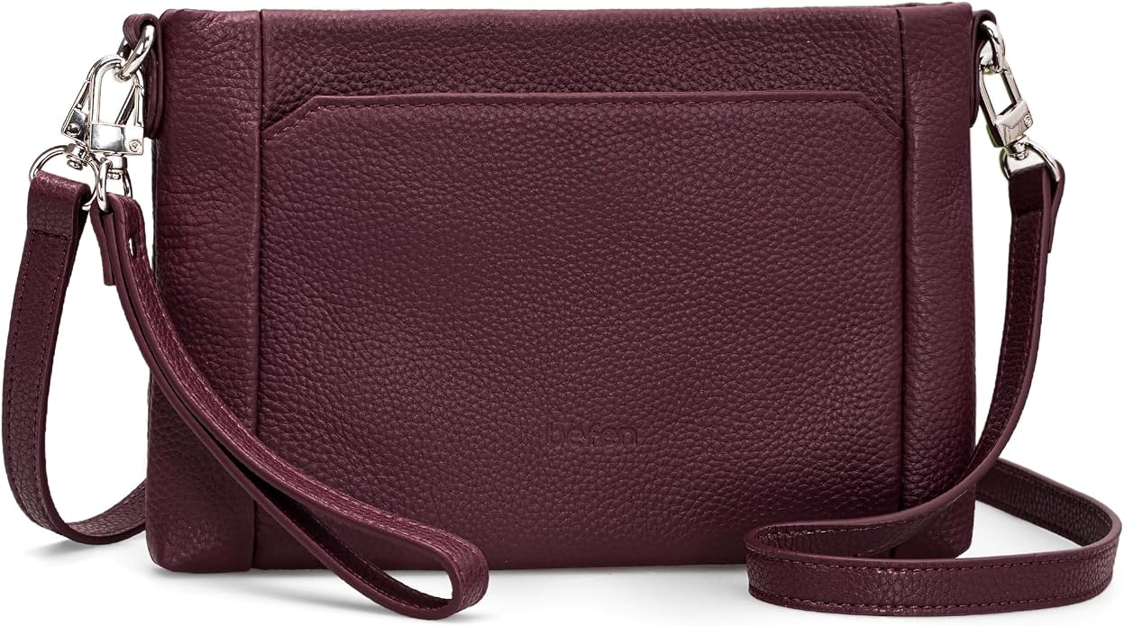 befen Genuine Leather Wristlet Wallet for Women Soft RFID Leather Clutch Purse with Built in Wallet Trendy Crossbody Bag