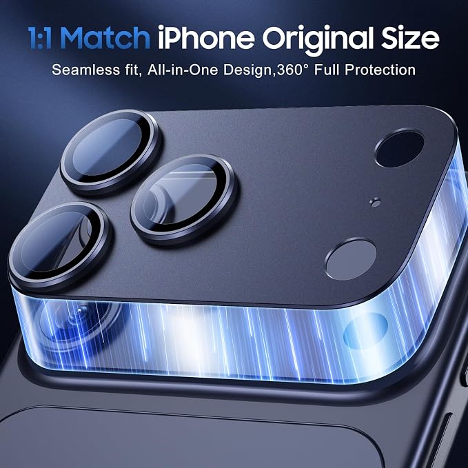 UniqueMe for 3 Pack iPhone 17 Pro Camera Lens Protector - [Drop Protection] [Case Friendly] 9H Tempered Glass Camera Cover Screen [Update New Version] - All Blue
