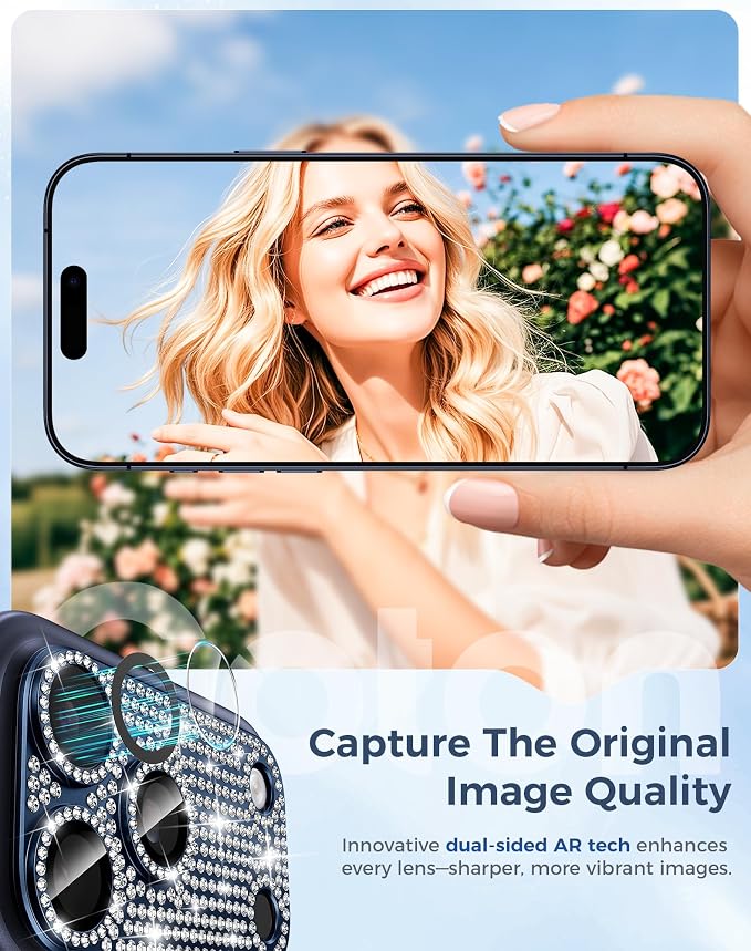 Goton for iPhone 17 Pro Max Camera Lens Protector Diamond Bling- Not Easy to Fall, Strong Adsorption, Glitter Metal Aluminum Alloy Rear Camera Screen Cover Accessories for 17 Promax, Deep Blue