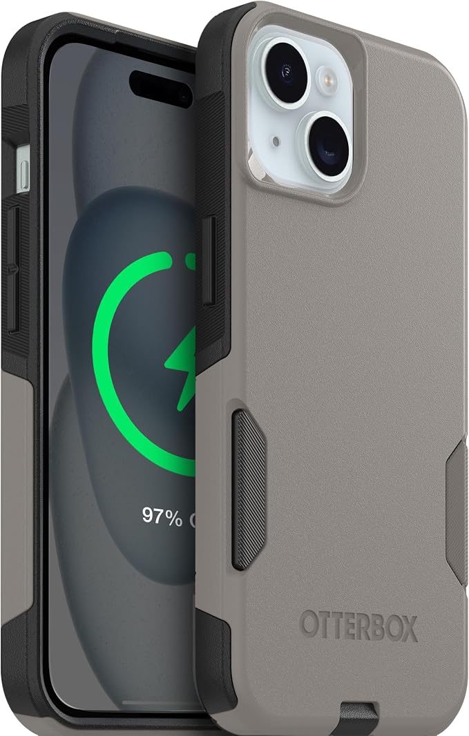 OtterBox iPhone 16e, 15, 14, & 13 Commuter Series Case - Slim & Tough, Pocket-Friendly, with Port Protection - Grey/Black