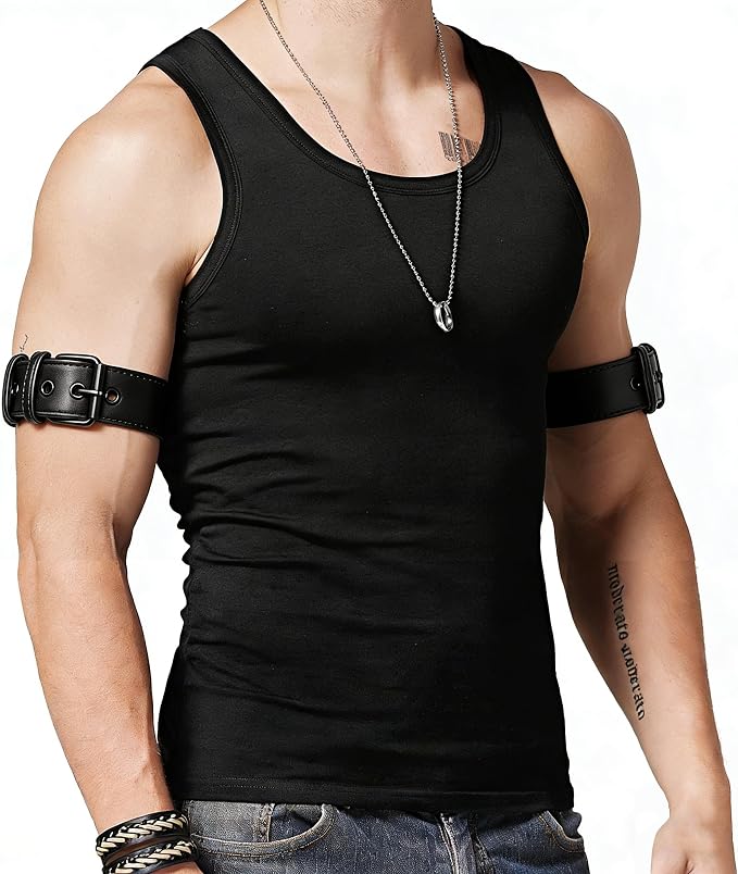 Men Leather Armband Adjustable Bulldog Buckle Bracelet Harness 2-Pack
