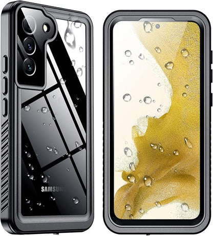 SPIDERCASE for Samsung Galaxy S22 Waterproof Case, [12FT Military-Grade Drop Protection] IP68 Water Resistance [Built-in Screen Protector] Full Body Sealed Protection Phone Case 6.1", Black/Clear