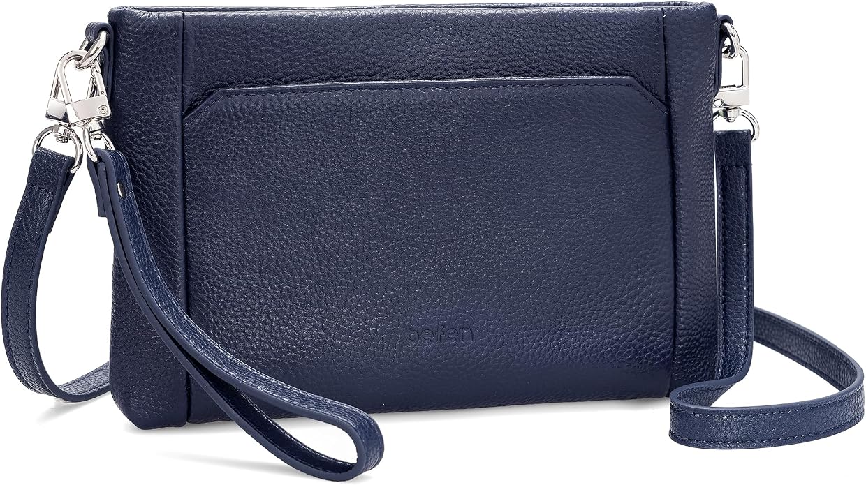 befen Genuine Leather Wristlet Wallet for Women Soft RFID Leather Clutch Purse with Built in Wallet Trendy Crossbody Bag