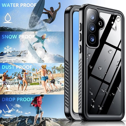 SPIDERCASE Designed for Samsung Galaxy S25 FE Case Waterproof,Built-in Screen & Camera Lens Protector[IP68 Underwater][Military Grade Shockproof] Full Body Protection Phone Case, Black/Clear