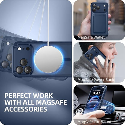 BERFY for iPhone 17 Pro Case, Compatible with MagSafe, Built-in Glass Screen Protector, Camera Protection, Shockproof Full Body Phone case 6.3", Clear Deep Blue