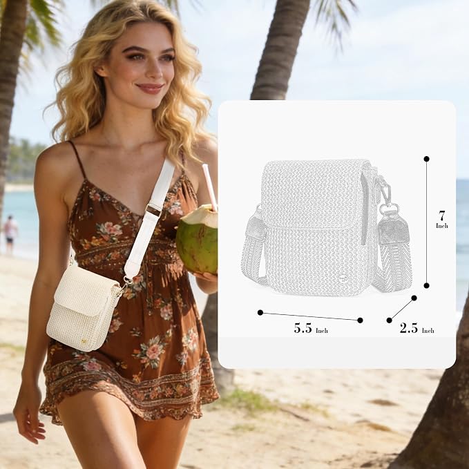 Haytijoe Faux Straw Crossbody Bags for Women Small Summer Purse RFID Woven Phone Bag Travel Beach Hawaiian Essentials Gifts