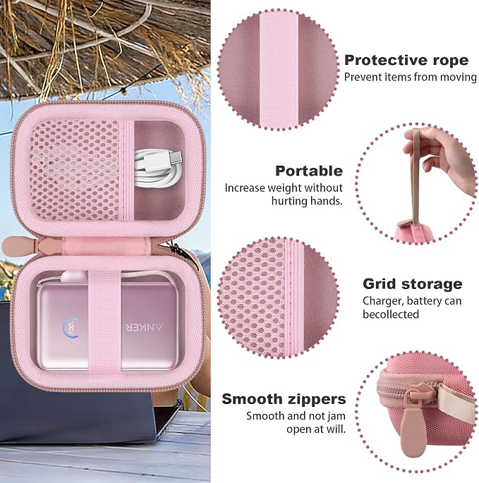 khanka Hard Travel Case Compatible with Anker Nano Power Bank (10,000mAh 45W), Protective Storage Bag for Portable Charger, Case Only (Pink)