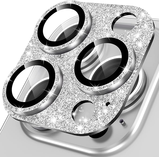 YWXTW for iPhone 14 Pro/iPhone 14 Pro Max Camera Lens Protector, [4TH Gen New Bling Design] Glitter Shiny Diamond Metal Ring Tempered Glass Back Camera Screen Protector Lens Cover (Silver)