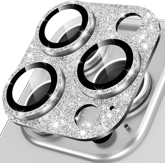 YWXTW for iPhone 14 Pro/iPhone 14 Pro Max Camera Lens Protector, [4TH Gen New Bling Design] Glitter Shiny Diamond Metal Ring Tempered Glass Back Camera Screen Protector Lens Cover (Silver)