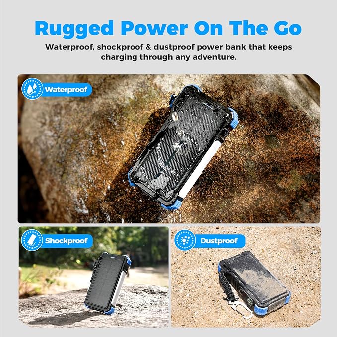 BLAVOR Solar Power Bank 20000mAh Built-in Cables, Wireless Charger for Phones & Apple Watch, 20W Fast Charging Battery Pack with USB C, Flashlight, Solar Charger for iPhone, iPad, iWatch, Samsung