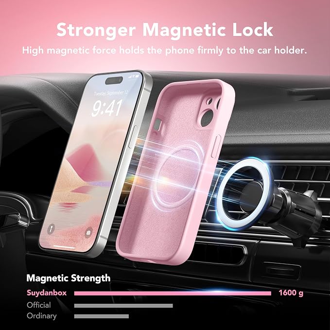Magnetic for iPhone 13 Case, Compatible with MagSafe, [Full Camera Protection][Screen Protector] Silicone Shockproof Protective Phone Case for iPhone 13 6.1", Chalk Pink