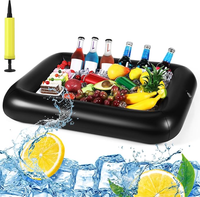 FillTouch Rectangular Inflatable Serving Bar Floating Drink Holder for Pool Inflatable Cup Holders Hot Tub Accessories, Adults Swimming Fun Drink Floats for Swimming Pool Party(Black)