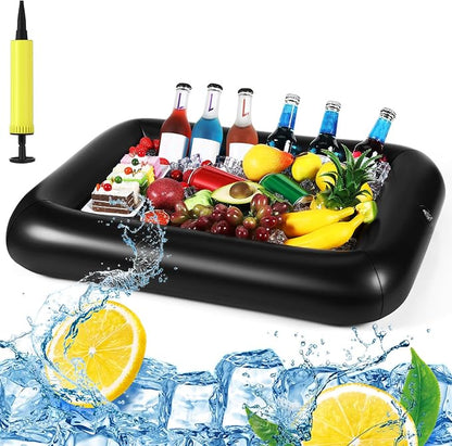 FillTouch Rectangular Inflatable Serving Bar Floating Drink Holder for Pool Inflatable Cup Holders Hot Tub Accessories, Adults Swimming Fun Drink Floats for Swimming Pool Party(Black)