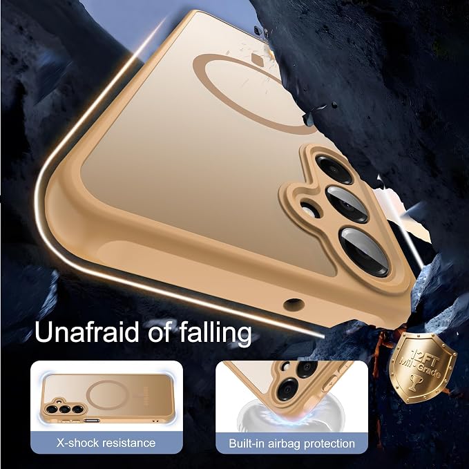 for Galaxy A16 5G Phone Case: Compatible for Samsung A16 5G Case [magsafe Fit] with 2PC Tempered Glass Screen Protector,Frosted Translucent Soft-Touch Skin & Military-Grade Protection for A 16,Gold