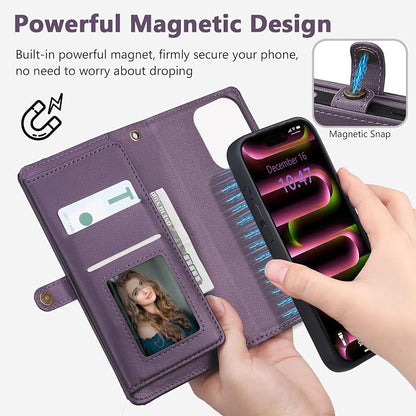 Wallet Case for iPhone 16 Pro with Card Holder/Crossbody Wallet/Strap| RFID Blocking | Magnetic | Kickstand | Detachable | PU Leather Phone Case for iPhone 16 Pro,6.3 in,Purple
