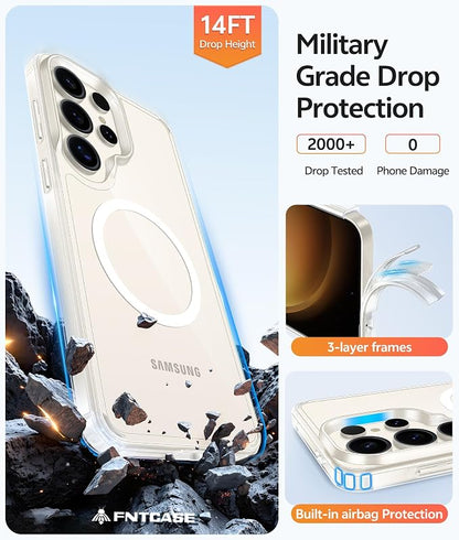 FNTCASE for Samsung Galaxy S23 Ultra Case, Compatible with Magsafe Clear | Anti Yellowing Magnetic Back, 14FT Military Grade Drop Protection, Shockproof Protective Phone Cover, Transparent
