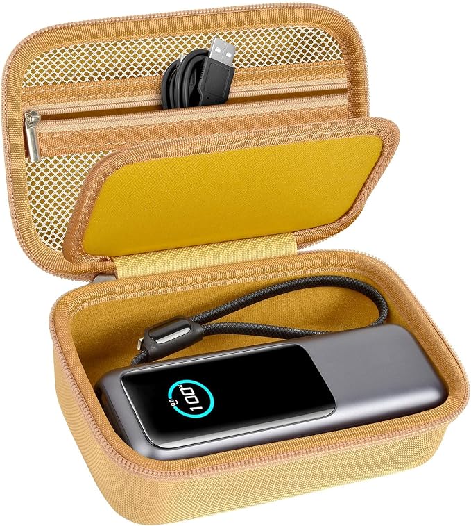 Laptop Power Bank Case for Anker 25000& Prime 27650, Gold | Organizes the Power Bank, Small Cables and 100W Charging Base; Larger 150W Charging Base Does Not Fit, Case Only