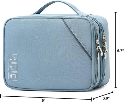 Lanola Electronic Accessories Case,Electronics Travel Organizer, Portable Double Layer Cable Storage Bag for Cord, Charger, Flash Drive, Phone, SD Card,Flash Drive,Adapter - Light Blue