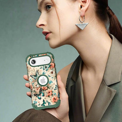 Hocase for iPhone Air Case 6.5", Heavy Duty Shockproof Protection Soft Silicone Rubber+Hard Plastic Bumpers Hybrid Protective Case for iPhone Air 2025 - Teal Green Butterflies