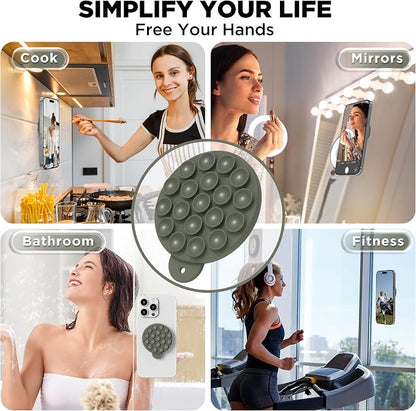 Magnetic Suction Cup Phone Mount, Compatible with MagSafe, Silicone Octo Cup Buddy Sticky Grip Holder for iPhone and Android, Removable Hands-Free Selfie/Video for TikTok, Olive Green