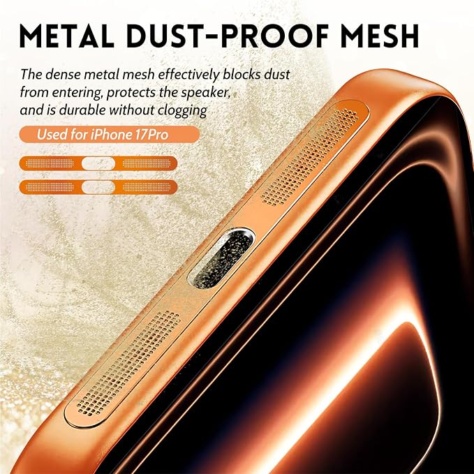 Mobile Phone Speaker Metal Dust Mesh, typeC Charging Port dust Plug, USB C Cleaning Brush Cleaning Tool Set for iPhone 17 Pro (Cosmic Orange)