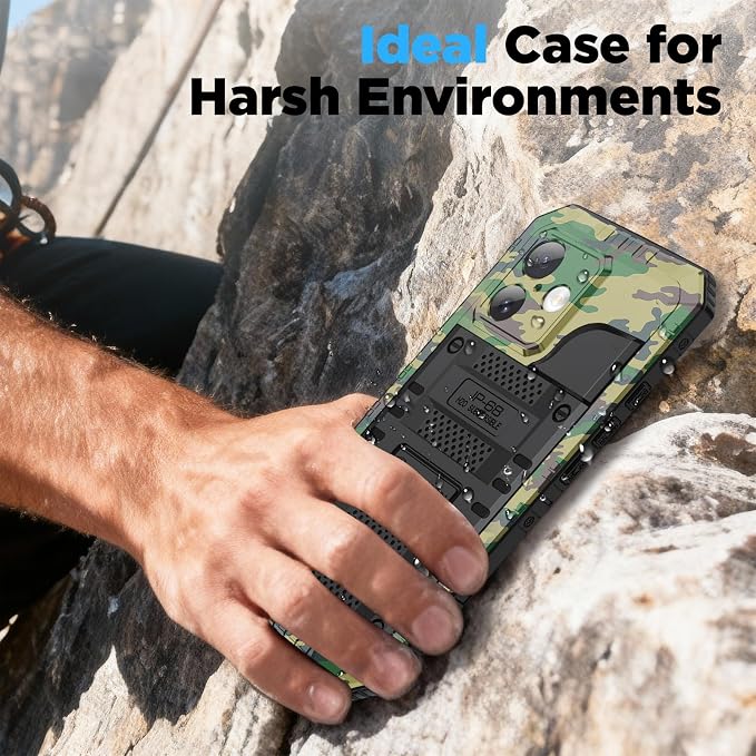 Beasyjoy for iPhone 17 Case Waterproof, Heavy Duty Metal Full Body Protection, Built-in Screen Protector, Military Grade Shockproof Dustproof Rugged Cover for iPhone 17 6.3 inch, Camo