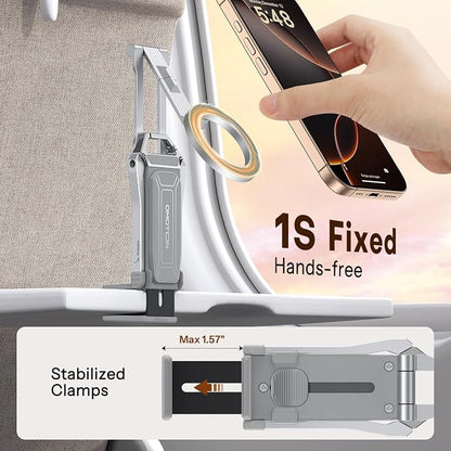 OMOTON TP02 360°Rotating for MagSafe Tripod Mount, Adjustable Aluminum Magnetic Phone Tripod for iPhone 17/16/15/14 Pro Max Air, Foldable Cell Phone Stand Fits Vlog, Gym, Travel Essentials, Silver