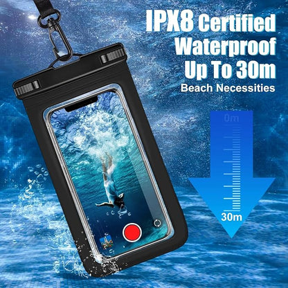 Waterproof Case Compatible with iPhone 14 Pro Max/13/12/11/XR/X/SE/8/7, Galaxy S22/S21 Google up to 7.5" IPX8 Dry Bag Vacation Essentials (Black & Clear)