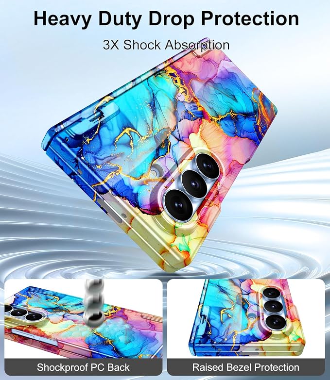 Btscase for Samsung Galaxy Z Fold 8 Ultra Case,Built in Front Screen Protector,[Compatible with MagSafe] Marble Hard PC Slim Shockproof Full Body Drop Protective Case for Z Fold 8 Ultra, Bright Blue