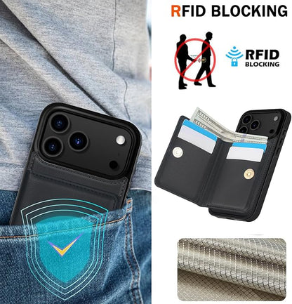 LOHASIC for iPhone 17 Pro Case Wallet with Card Holder, 360° Rotation Ring, RFID Blocking, 5 Card Slots, PU Leather 6.3" Cover for Apple 17 Pro Men Women, Black