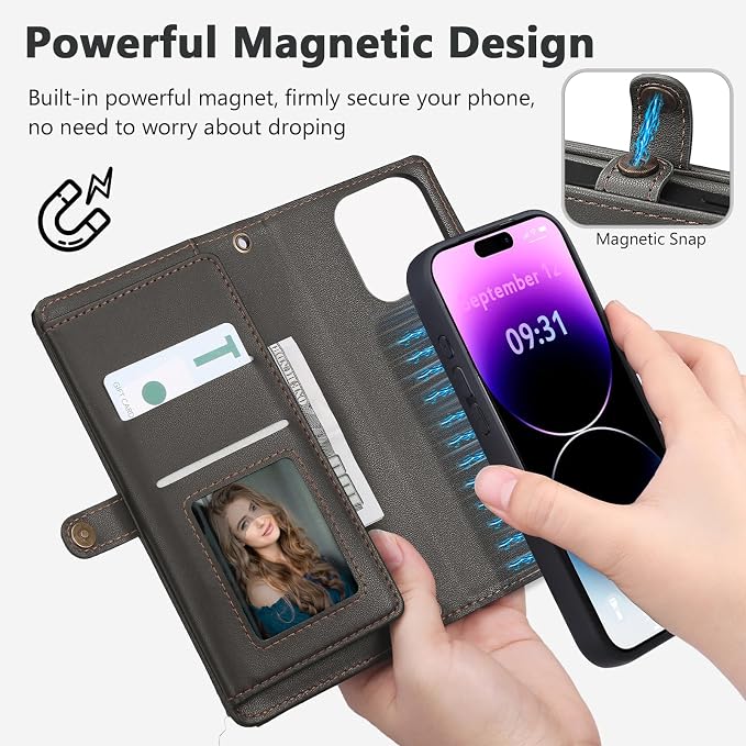 Wallet Case for iPhone 14 Pro Max with Card Holder/Crossbody Wallet/Strap| RFID Blocking | Magnetic | Kickstand | Detachable | PU Leather Phone Case for iPhone 14 Pro Max,6.7 in,Black